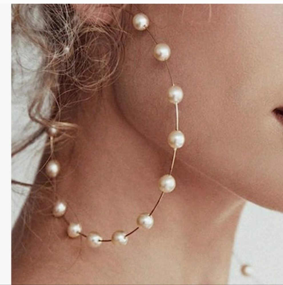 NEW Large Thin Hoops With Pearls